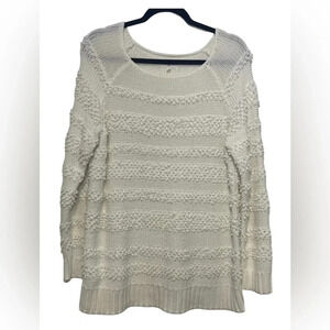 Lou & Grey Textured Crewneck Knit Sweater - Striped Monochrome Hooked Pullover